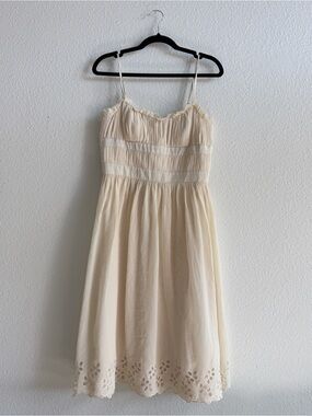 BCBG Cream Eyelet Hem Spaghetti Strap Dress